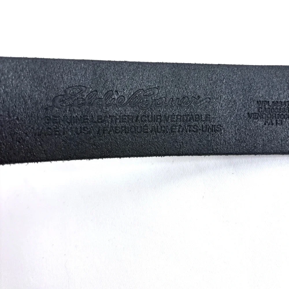 Eddie Bauer Belt Black Genuine Leather Made in USA Silver Buckle Size L